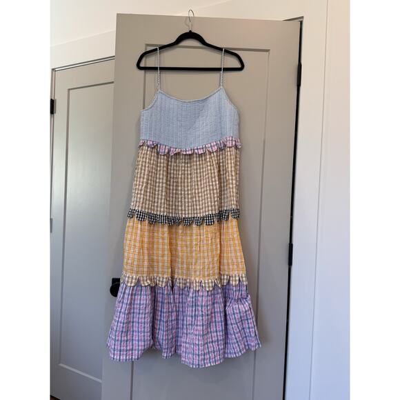Stella Nova Lillibeth Gingham Scallop Layered Dress Midi 40 Large Anthropologie - Picture 3 of 8